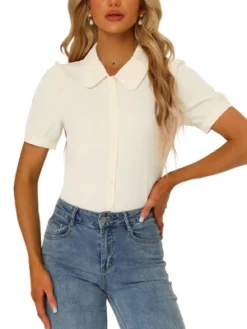 Allegra K Women's Peter Pan Collar Short Sleeve Button Front Work Shirt 18 Allegra K Women's Peter Pan Collar Short Sleeve Button Front Work Shirt -Allegra K GUEST 78f8cafe d634 4449 b03d 64fb961fe5f1