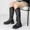 Allegra K Women's Mesh Round Toe Back Zip Chunky Heels Knee High Boots