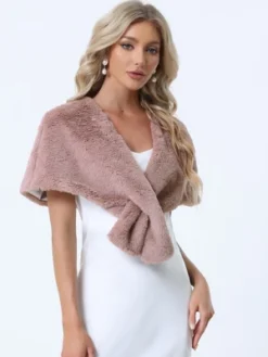 Allegra K Women's Retro Winter Bridal Wedding Cropped Faux Fur Shawls