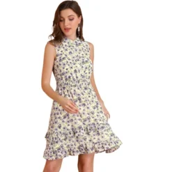 Allegra K Women's Floral A-line Smocked Waist Tiered Ruffled Chiffon Mini Dress -Allegra K GUEST 79b0411d c855 4271 ad7b 43df9351e578