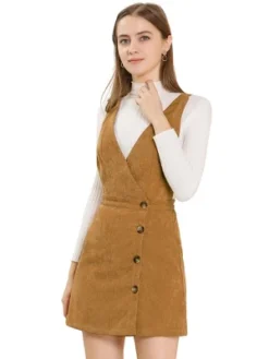 Allegra K Women's Corduroy Mini V Neck Vintage A-Line Bib Overall Pinafore Skirts -Allegra K GUEST 79b674a2 ee22 466d bc06 fd64cc777462