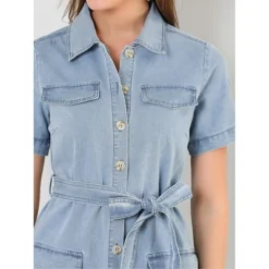 Allegra K Women's Jean Casual Collared Belted Button Down Denim Shirt Dress -Allegra K GUEST 7a24ae29 b63a 4762 98e9 8301b24e9683