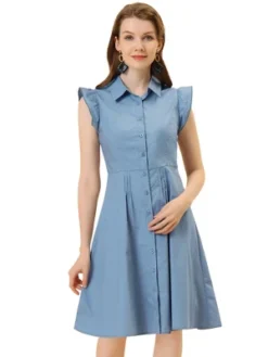 Allegra K Women's Cotton Shirtdress Work Office Ruffled Sleeveless Dress With Belt -Allegra K GUEST 7a38e919 2119 418d b8ca aa903d2ba227