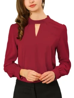 Allegra K Women's Office Keyhole Elegant Stand Collar Long Sleeve Chiffon Blouses -Allegra K GUEST 7a5839d4 1e0b 44c3 95e2 b89216c47776