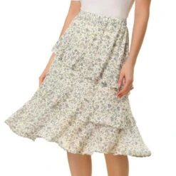 Allegra K Women's Floral Layered Elastic Waist Chiffon Ruffle Midi Skirt -Allegra K GUEST 7a5ad912 38ee 4d25 9b45 1f9881efa413