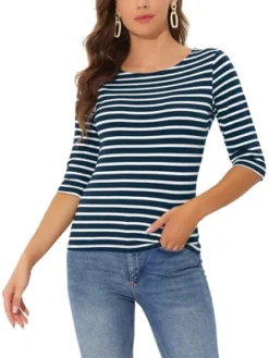 Allegra K Women's Elbow Sleeves Casual Basic Boat Neck Slim Fit T-Shirts -Allegra K GUEST 7a63c92b 5452 4f91 963a cec220760356