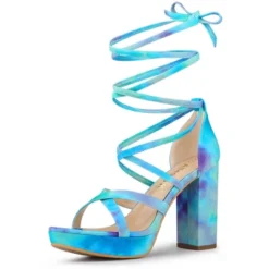 Allegra K Women's Tie Dye Platform Chunky Heel Lace Up Sandals -Allegra K GUEST 7acc57ac 7283 426a 88ff c4e25c89942a