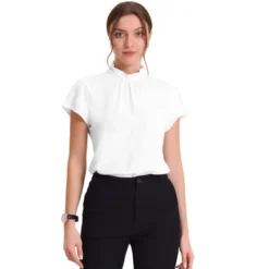 Allegra K Women's Mock Neck Pleated Elegant Office Solid Cap Sleeve Blouse -Allegra K GUEST 7ad70ed1 122c 4dee 96f4 a666fefb4fe9