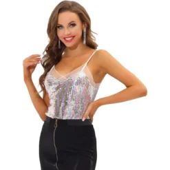Allegra K Women's Sequin Sparkle Mesh Panel Sleeveless Party Club Cami Top 20 Allegra K Women's Sequin Sparkle Mesh Panel Sleeveless Party Club Cami Top -Allegra K GUEST 7b1ab202 ffa9 4d93 b5c4 d87336d88d83