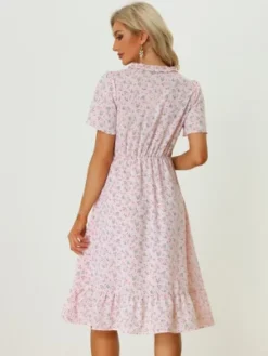 Allegra K Women's Casul Ruffle Dress Short Sleeve V Neck Floral Midi Dresses -Allegra K GUEST 7b32b49b 54bb 42e1 9391 2b9ea6bd4c06