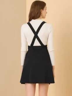 Allegra K Women's Pinafore Flared Skater Suspender Overall Skirts