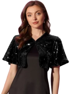 Allegra K Sequin Jacket For Women's Flared Sleeve Sparkly Bolero Crop Glitter Shrug -Allegra K GUEST 7bb842b9 109a 4aa7 8661 2d026a6dc6eb