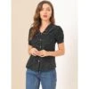 Allegra K Women's Vintage Polka Dots Peter Pan Collar Puff Short Sleeve Shirt