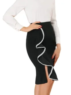 Allegra K Women's High Waist Ruffle Trim Split Work Office Pencil Skirts -Allegra K GUEST 7be46a14 0075 4db4 92f0 1664e6c605d0