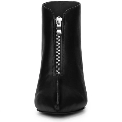 Allegra K Women's Pointed Toe Front Zip Chunky Heel Ankle Boots 2 Allegra K Women's Pointed Toe Front Zip Chunky Heel Ankle Boots - Image 2