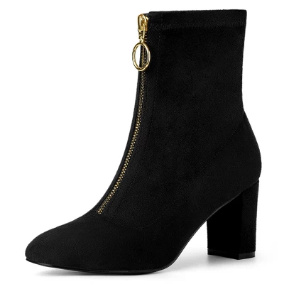 Allegra K Women's Front Zipper Chunky High Heel Ankle Boots 8 Allegra K Women's Front Zipper Chunky High Heel Ankle Boots - Image 8