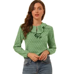 Allegra K Women's 1950s Vintage Ruffle Neck Long Sleeve Dots Blouse -Allegra K GUEST 7cf12bba a077 4b3d 89ec 2b4f0c185d8d