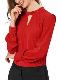 Allegra K Women's Office Keyhole Elegant Stand Collar Long Sleeve Chiffon Blouses -Allegra K GUEST 7cf6bb42 0dea 4347 a09d 05916007d8d6