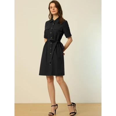 Allegra K Women's Safari Dress Collared Button Down Cotton Belted Shirtdress 2 Allegra K Women's Safari Dress Collared Button Down Cotton Belted Shirtdress - Image 2