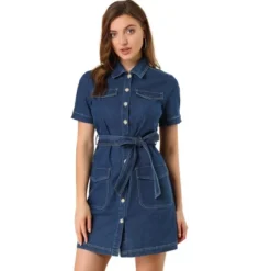 Allegra K Women's Jean Casual Collared Belted Button Down Denim Shirt Dress -Allegra K GUEST 7da485b7 5005 498d 9e26 14a577a76dee
