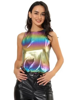 Allegra K Women's Party Shiny Sleeveless Club Metallic Tank Top -Allegra K GUEST 7dbabf95 6a11 4062 bb79 94b49640f0a0