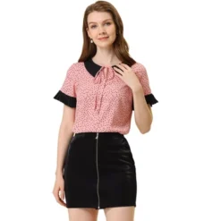 Allegra K Women's Contrast Doll Collar Polka Dots Short Sleeves Blouse -Allegra K GUEST 7dc19964 e83b 4fab 9e27 3561922507c5