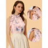 Allegra K Women's Halter Tie Neck Sleeveless Tank Tops Floral Cami Tops