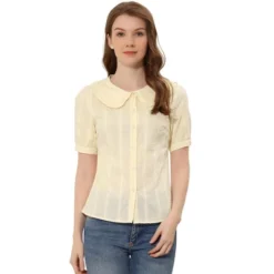 Allegra K Women's Peter Pan Collar Swiss Dots Short Sleeves Button Front Shirt -Allegra K GUEST 7de397b4 2c54 42be bb35 9e8ca712d28f