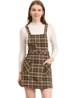 Allegra K Women's Plaid Tartan Button Decor A-Line Pinafore Overall Dress -Allegra K GUEST 7e08d050 bacd 411a 88bc 48d579576b1b
