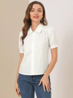 Allegra K Women's Elegant Spread Collar Puff Short Sleeve Button Front Shirt -Allegra K GUEST 7e4dfcbf 0081 4192 b881 1baf8c79f343