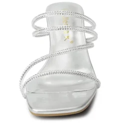 Allegra K Women's Rhinestone Strappy Kitten Heel Slide Heels Sandals