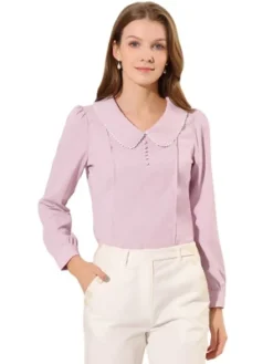 Allegra K Women's Peter Pan Collar Shirt Crochet Trim Long Sleeve Chiffon Work Office Blouse -Allegra K GUEST 8015e98b cbe7 4a0a 8486 17c3d1aebc9a