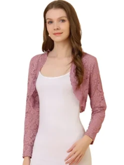 Allegra K Women's Crop Scalloped Hem Floral Lace Sheer Long Sleeve Shrugs -Allegra K GUEST 802a78e4 5454 43f6 9ab0 a8317b11f9bf