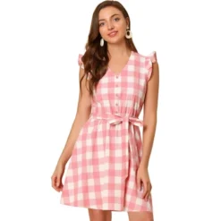 Allegra K Women's Casual Ruffled Sleeve A-Line Vintage Gingham Check Sundress -Allegra K GUEST 805f085c 773f 42bb 9ee0 44b1438d4857