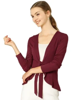 Allegra K Women's Tie Front Ruffled Hem Crop Knit Cardigan -Allegra K GUEST 807cf173 e730 4076 ab4a ad69a5a2c77c