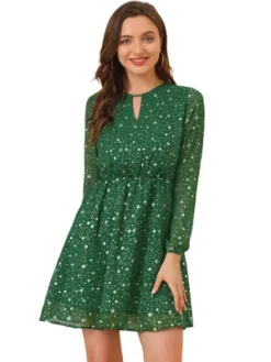 Allegra K Women's Choker V Neck Vintage Flared Gilding Metallic Shiny Star A-Line Dress -Allegra K GUEST 809794d3 7118 408a 9524 0abe3458f461