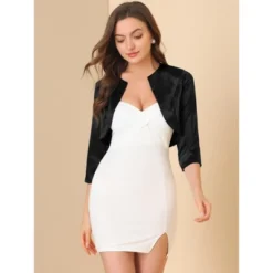 Allegra K Women's Satin Elegant 3/4 Sleeve Solid Bolero Shrug Tops -Allegra K GUEST 809a6373 600b 4ba2 bfdb 80915c97105a