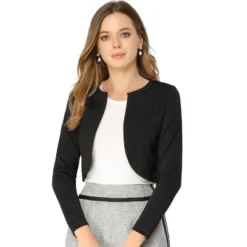 Allegra K Women's Open Front Curved Hem Crop Bolero Shrug -Allegra K GUEST 80be297e 36bf 4ef7 8635 50d74fc4ea62