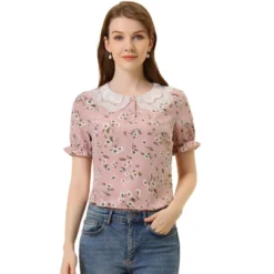 Allegra K Women's Peter Pan Collar Ruffled Bubble Short Sleeve Floral Blouses -Allegra K GUEST 80ce3521 ab87 4569 9229 11d4b4967ccb