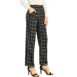 Allegra K Women's Plaid Elastic Waist Casual Work Office Long Trousers -Allegra K GUEST 80f66fd7 04ba 4588 8414 c5cd8f175f9e