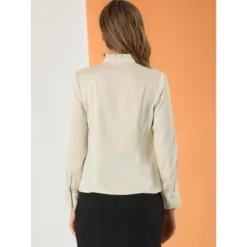 Allegra K Women's Ruffled Stand Collar Long Sleeve Button Elegant Satin Shirt -Allegra K GUEST 8126ca01 30f8 4343 a1be 607d7cfe9a12