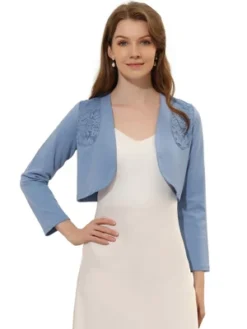 Allegra K Women's Elegant Long Sleeve Floral Lace Panel Knit Crop Cardigan Shrug -Allegra K GUEST 81424f93 5467 40ac b2e1 a8969ec70b91