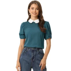 Allegra K Women's Vintage Peter Pan Collar Contrast Puff Short Sleeve Blouse -Allegra K GUEST 81726344 a9bb 4e31 be9d 33392716a38a