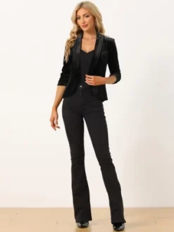 Allegra K Velvet Cardigan For Women's Lapel Collar Open Front Cardigan -Allegra K GUEST 8177f00a 9b70 4ff5 9d98 581f6f2de6c9