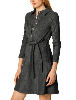 Allegra K Women's Half Placket Long Sleeve Casual Shirt Dress With Belt -Allegra K GUEST 81865a65 d4c6 4109 84d9 aa68fd71265f