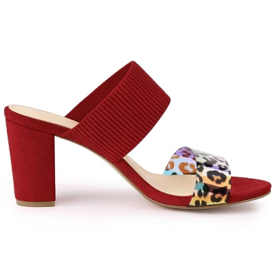 Allegra K Women's Leopard Printed Block Heeled Slide Sandals 4 Allegra K Women's Leopard Printed Block Heeled Slide Sandals - Image 4