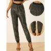 Allegra K Sequin Trousers For Women's Shiny Sparkle Elastic Waist Ankle Length Pants