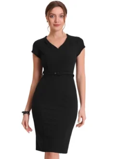 Allegra K Women's V Neck Cap Sleeve Work Business Pencil Dress -Allegra K GUEST 81be7db9 72ff 4857 940a 37850574c9fe