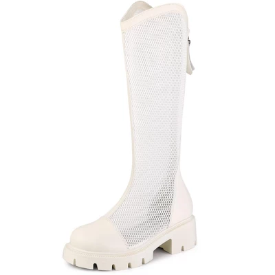 Allegra K Women's Mesh Round Toe Back Zip Chunky Heels Knee High Boots 8 Allegra K Women's Mesh Round Toe Back Zip Chunky Heels Knee High Boots - Image 8