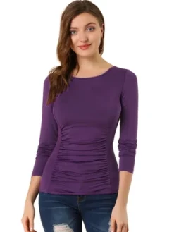 Allegra K Women's Round Neck Long Sleeves Ruched Blouse Casual Fitted Top -Allegra K GUEST 821ffc42 4717 4da8 918a 4b31a3c741fc